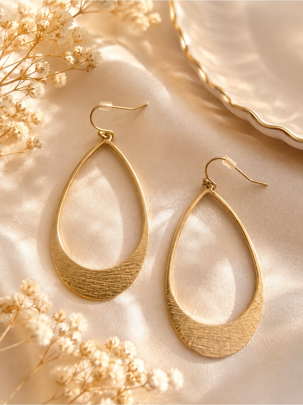 Textured Gold Teardrop Dangle Earrings - Women Jewelry